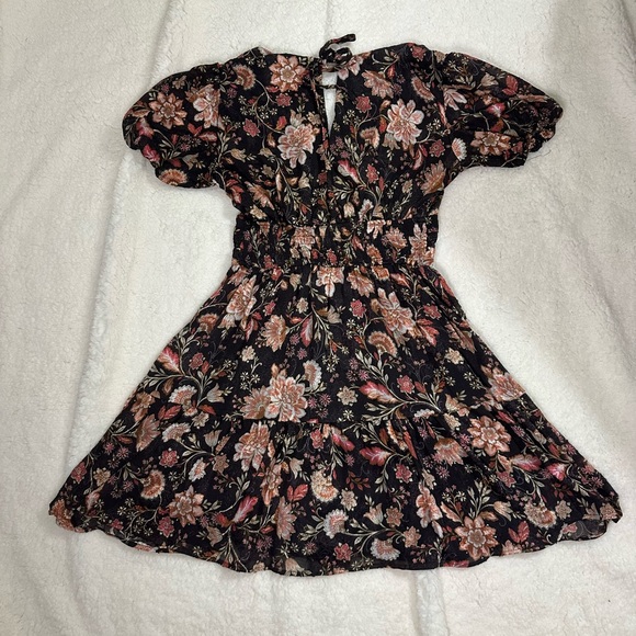 Floral Black Dress with Pink and Brown Accents - Picture 4 of 6